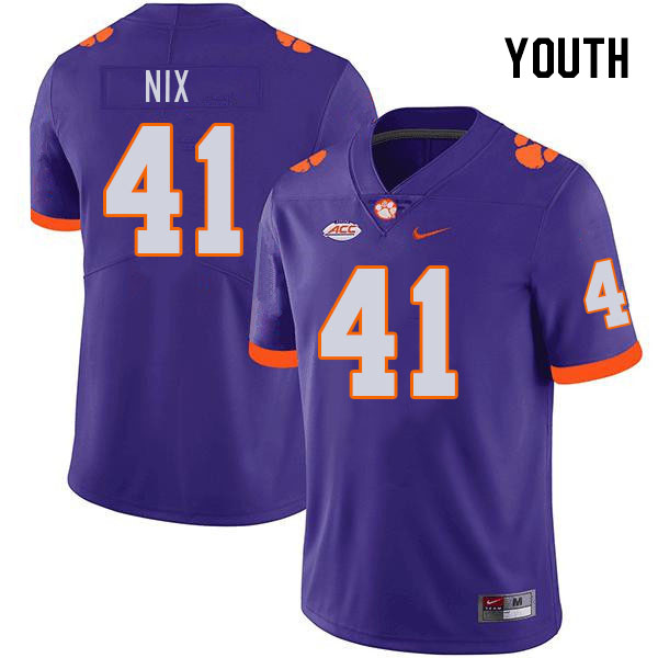 Youth #41 Caleb Nix Clemson Tigers College Football Jerseys Stitched-Purple - Click Image to Close